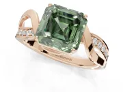 Asscher Cut Bypass Solitaire Engagement Ring Setting for a Fancy Green Lab-Grown Diamond | Pavé Strands | Rose Gold