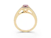 Emerald Cut Halo Engagement Ring Setting for a Fancy Pink Lab-Grown Diamond | V-Split Pavé Band | Yellow Gold