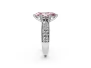 Fancy Pink Marquise Cut Diamond Solitaire Ring Set in White gold with Milgrain Double Row Round Pavé Band
