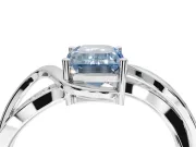 Emerald Cut Bypass Solitaire Engagement Ring Setting for a Fancy Blue Lab-Grown Diamond | Pavé Strands | Platinum
