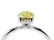 Fancy Yellow Pear Cut Diamond Solitaire Engagement Ring Set in White gold with Prong Setting and Polished Band