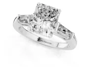 Radiant Cut Three Stone Engagement Ring Setting | Tapered Baguettes | White Gold