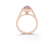 Fancy Pink Marquise Cut Diamond Halo Solitaire Ring Set in Rose gold with Pavé Band and Bezel Setting