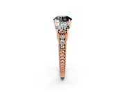 Round Vintage Three Stone Engagement Ring Setting for a Black Center | Rose Gold