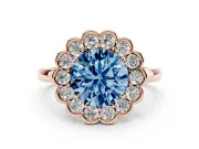 Round Scalloped Cluster Halo Engagement Ring Setting for a Fancy Blue Lab-Grown Diamond | Plain Band | Rose Gold