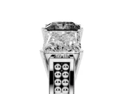 Princess Cut Three Stone Engagement Ring Setting for a Black Center | Beaded Shoulders | White Gold