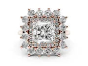 Princess Cut Floral Double Halo Engagement Ring Setting | Plain Band | Rose Gold