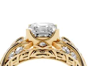 Asscher Cut Art Deco Graduated Pave Engagement Ring Setting | Split Shank | Yellow Gold