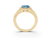 Fancy Blue Heart Cut Diamond Halo Ring Set in Yellow gold with Accent Split Shank and Prong Setting