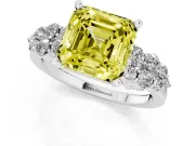 Fancy Yellow Asscher Cut Diamond Cluster Engagement Ring Set in Silver with Pavé Band and Prong Setting
