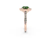 Fancy Green Round Cut Diamond Milgrain Floral Halo Engagement Ring Set in Rose gold with Pavé Band
