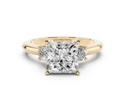 Princess Cut Three Stone Engagement Ring Setting | Round Side Stones | Yellow Gold