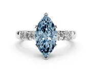 Fancy Blue Marquise Cut Diamond Five-Stone Prong Set Engagement Ring Set in Platinum with Channel Band