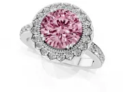 Round Vintage Milgrain Halo Engagement Ring Setting for a Fancy Pink Lab-Grown Diamond | Pierced Gallery | Platinum