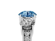 Round Vintage Three Stone Engagement Ring Setting for a Fancy Blue Lab-Grown Diamond | Sterling Silver