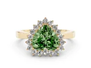Fancy Green Heart Cut Diamond Halo Ring Set in Yellow gold with Round Halo and Smooth Solitaire Band