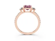 Asscher Cut Three Stone Engagement Ring Setting for a Fancy Pink Lab-Grown Diamond | Pave Shoulders | Rose Gold
