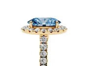 Oval Halo Engagement Ring Setting for a Fancy Blue Lab-Grown Diamond | Pave Shoulders | Yellow Gold