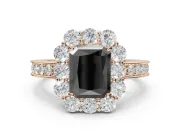 Fancy Black Radiant Cut Lab-Grown Diamond Halo Pavé Engagement Ring Set in Rose Gold with Milgrain Detailing