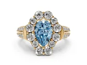 Pear-Shaped Large Accent Halo Engagement Ring Setting for a Fancy Blue Lab-Grown Diamond | Graduated Pavé | Yellow Gold