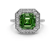 Asscher Cut Halo Engagement Ring Setting for a Fancy Green Lab-Grown Diamond | Polished Halo Rim | Platinum