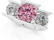 Fancy Pink Round Cut Diamond Three-Stone Channel Set Ring Set in Platinum with Smooth Polished Band
