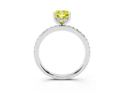 Fancy Yellow Cushion Cut Diamond Pavé Band Ring Set in Platinum with Prong-Set Center Stone