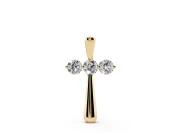 Round Lab-Grown Diamond Three-Stone Cross Pendant Necklace | Stone Crossbar | Yellow Gold