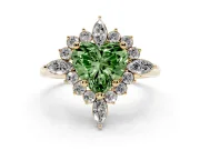 Fancy Green Heart Cut Diamond Cluster Halo Ring Set in Yellow gold with Marquise and Round Accents