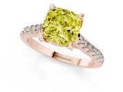 Cushion Cut Hidden Halo Pave Engagement Ring Setting for a Fancy Yellow Lab-Grown Diamond | Claw Prongs | Rose Gold