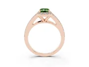 Fancy Green Emerald Cut Diamond Halo Split Shank Pavé Ring Set in Rose gold with Prong Setting