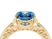 Asscher Cut Floral Pavé Engagement Ring Setting for a Fancy Blue Lab-Grown Diamond | Yellow Gold