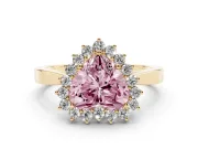 Fancy Pink Heart Cut Diamond Halo Ring Set in Yellow gold with Round Halo and Smooth Solitaire Band