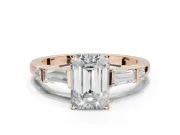 Emerald Cut Tapered Baguette Engagement Ring Setting | Bar Set Sides | Rose Gold