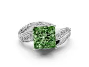 Princess Cut Bypass Hidden Halo Engagement Ring Setting for a Fancy Green Lab-Grown Diamond | Graduated Pavé | Platinum