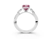 Fancy Pink Asscher Cut Diamond Floral Vine Solitaire Engagement Ring Set in White gold with Marquise Leaves