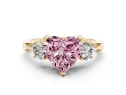Heart-Shaped Hidden Halo Three Stone Engagement Ring Setting for a Fancy Pink Lab-Grown Diamond | Yellow Gold