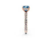 Fancy Blue Princess Cut Diamond Pavé Solitaire Ring Set in Rose gold with Round Band and Prong Setting
