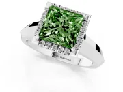 Fancy Green Princess Cut Diamond Halo Ring Set in Silver with Cathedral Band and Prong Setting