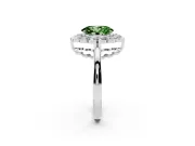 Oval Scalloped Cluster Halo Engagement Ring Setting for a Fancy Green Lab-Grown Diamond | Plain Band | Sterling Silver
