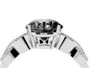 Fancy Black Round Cut Diamond Milgrain Leaf Band Solitaire Ring Set in White gold with Accent Stones and Prong Setting