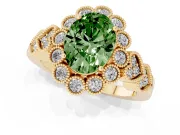 Oval Scalloped Halo Engagement Ring Setting for a Fancy Green Lab-Grown Diamond | Heart Pavé Band | Yellow Gold
