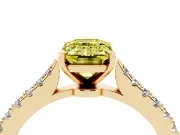 Fancy Yellow Emerald Cut Diamond Solitaire Engagement Ring Set in Yellow gold with Delicate Pavé Band and Prong Setting