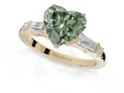 Heart-Shaped Tapered Baguette Engagement Ring Setting for a Fancy Green Lab-Grown Diamond | Bar Set Sides | Yellow Gold