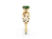 Fancy Green Round Cut Diamond Solitaire Ring Set in Yellow gold with Side Stones on Criss-Cross Band and Prong Setting