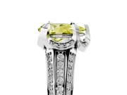 Fancy Yellow Pear Cut Diamond Pavé Split Shank Solitaire Ring Set in White gold with Prong Setting