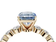 Radiant Cut Graduated Side Stone Engagement Ring Setting for a Fancy Blue Lab-Grown Diamond | Yellow Gold