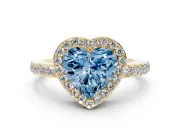 Fancy Blue Heart Cut Diamond Halo Ring Set in Yellow gold with Pavé-Setting Band and Open Prong Center