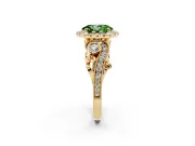 Oval Vintage Halo Engagement Ring Setting for a Fancy Green Lab-Grown Diamond | Bezel Shoulder Accents | Yellow Gold