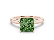 Fancy Green Princess Cut Diamond Solitaire Ring Set in Rose gold with Cathedral Band and Prong Setting